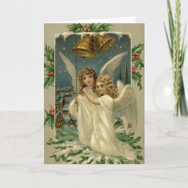 Anges victoriens sonnant cloches de Noël Carte (Devant)