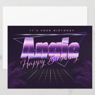 Angie Nom Prénom lila retro Carte Anniversaire