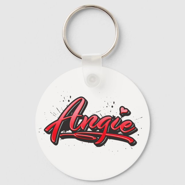 Angie red Heart Graffiti Key Keychain (Front)