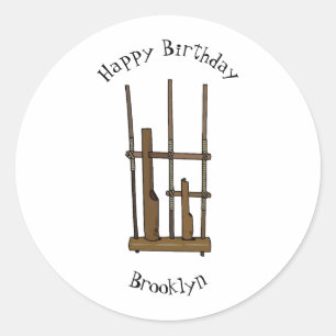 Angklung cartoon illustration classic round sticker
