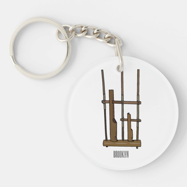 Angklung cartoon illustration keychain (Front)
