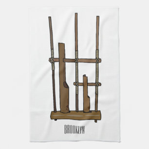 Angklung cartoon illustration kitchen towel