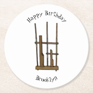 Angklung cartoon illustration round paper coaster