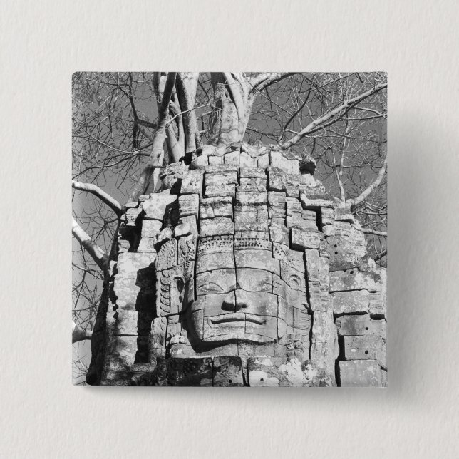 Angkor Cambodia, Head Ta Som Temple 2 Inch Square Button (Front)