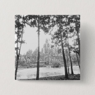 Angkor Cambodia, View of the Bayon 2 Inch Square Button