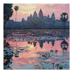 Angkor Siem Wat Reap Cambodian Waters  Poster