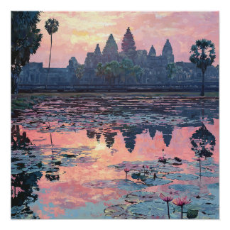 Angkor Siem Wat Reap Cambodian Waters Poster