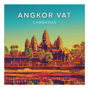 Angkor Vat, Cambodge, Poster style rétro-chic