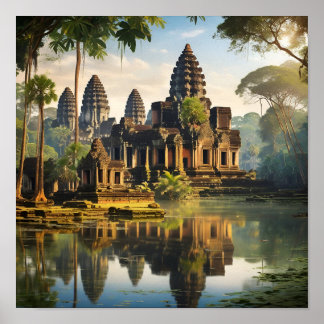 Angkor Wat, ancient Khmer temple Poster