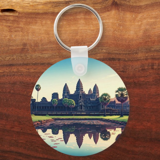 Angkor Wat Cambodia at Dawn Keychain (Back)