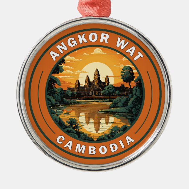 Angkor Wat Cambodia Travel Art Badge Metal Ornament (Front)