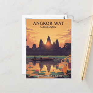Angkor Wat Cambodia Travel Art Vintage Postcard