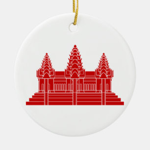 Angkor Wat Cambodian / Khmer Flag Ceramic Ornament