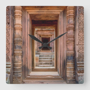 Angkor Wat Entryway, Cambodia Square Wall Clock