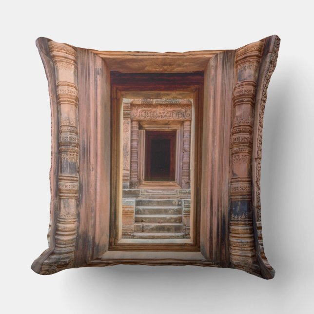 Angkor Wat Entryway, Cambodia Throw Pillow (Front)