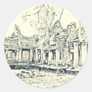 Angkor Wat Sketch Classic Round Sticker
