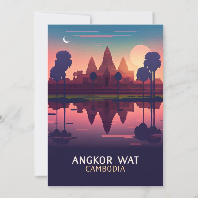 Angkor Wat Sunrise Cambodia Siem Reap Retro Card (Front)