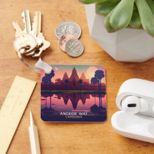 Angkor Wat Sunrise Cambodia Siem Reap Retro Keychain