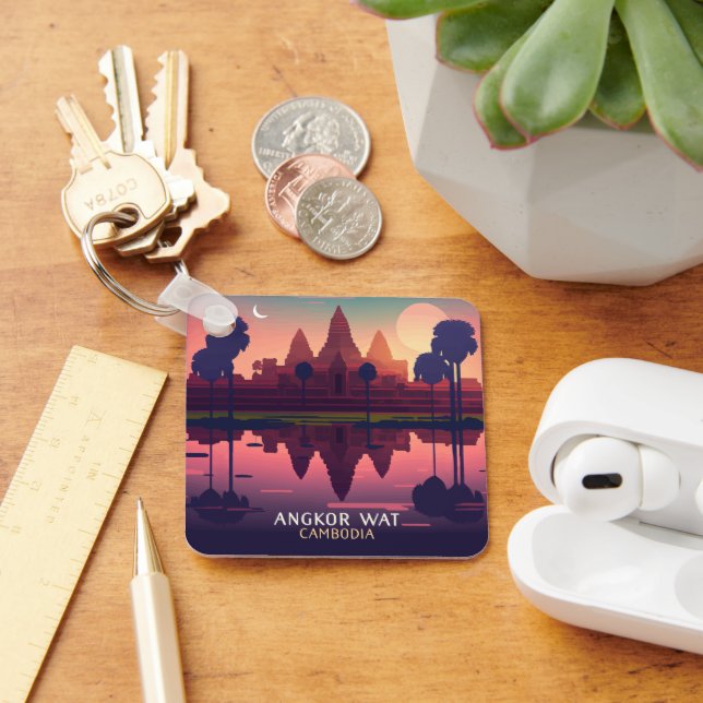 Angkor Wat Sunrise Cambodia Siem Reap Retro Keychain (Desk)