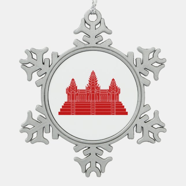 Angkor Wat Ver.2.0. Khmer Temple Snowflake Pewter Christmas Ornament (Front)