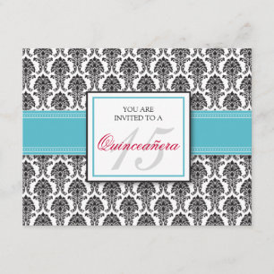 ANGLAIS Aqua Damask Quinceanera Invitation