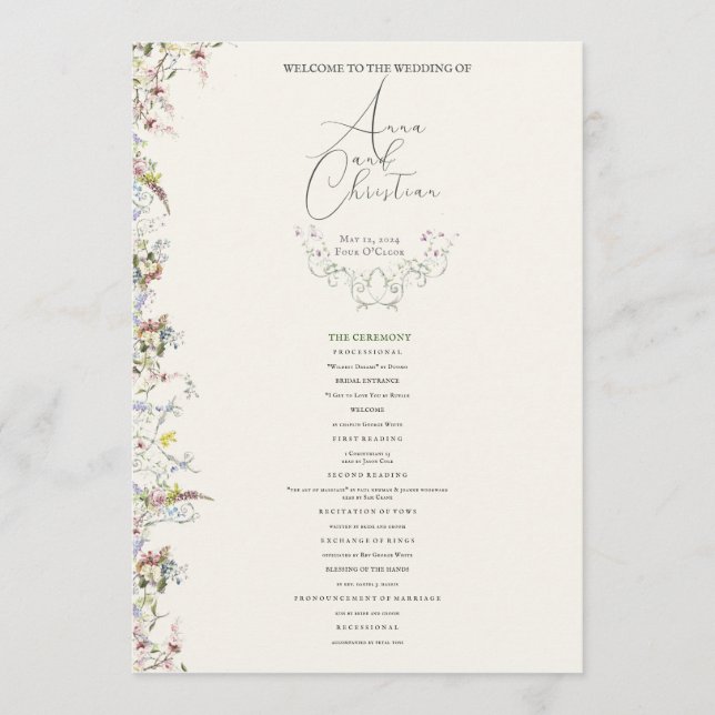 Anglais Garden Party Wedding Programme (Devant)