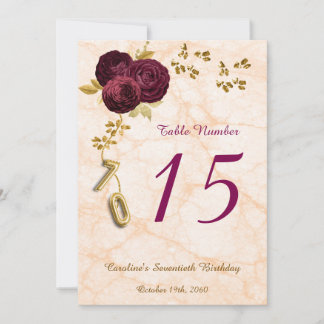 Anglais Rose 70e anniversaire Numéro de table