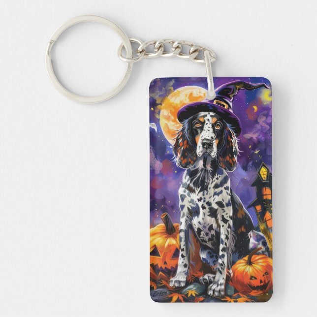 Anglais Setter Chien Halloween Sorcière Et Citroui (Devant)