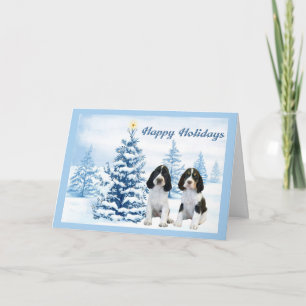 Anglais Springer espagnol carte de Noël Arbre bleu