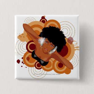 Angle of a woman enjoying music with headphones 2 inch square button