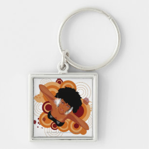 Angle of a woman enjoying music with headphones keychain