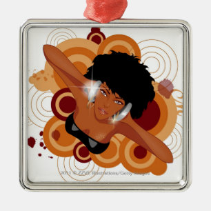 Angle of a woman enjoying music with headphones metal ornament