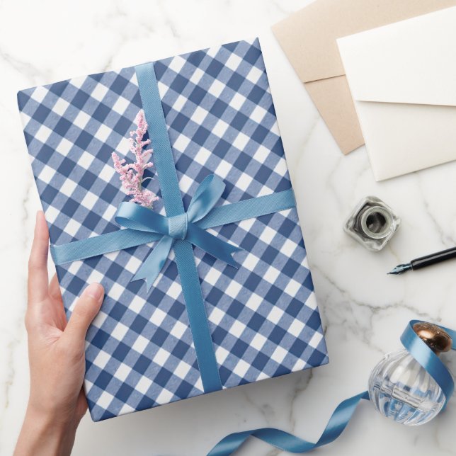 Angled Blue and White Gingham Wrapping Paper (Gifting)