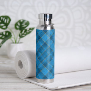 Angled Blue Plaid Pattern Water Bottle