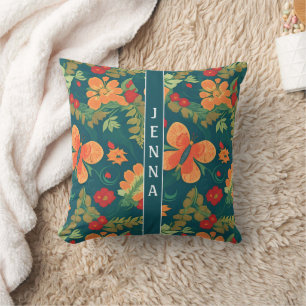Angled Sunbeam Caterpillar Floral Colour Pattern Throw Pillow