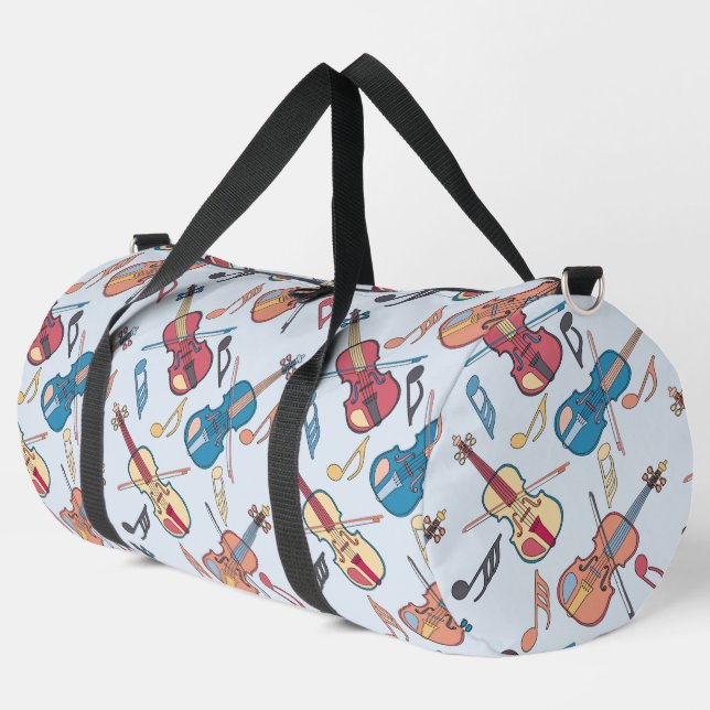 Angled Violin and Music Notes Duffle Bag (Left Corner)