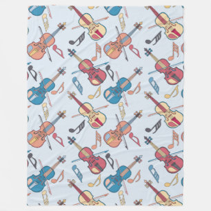 Angled Violin and Music Notes Fleece Blanket