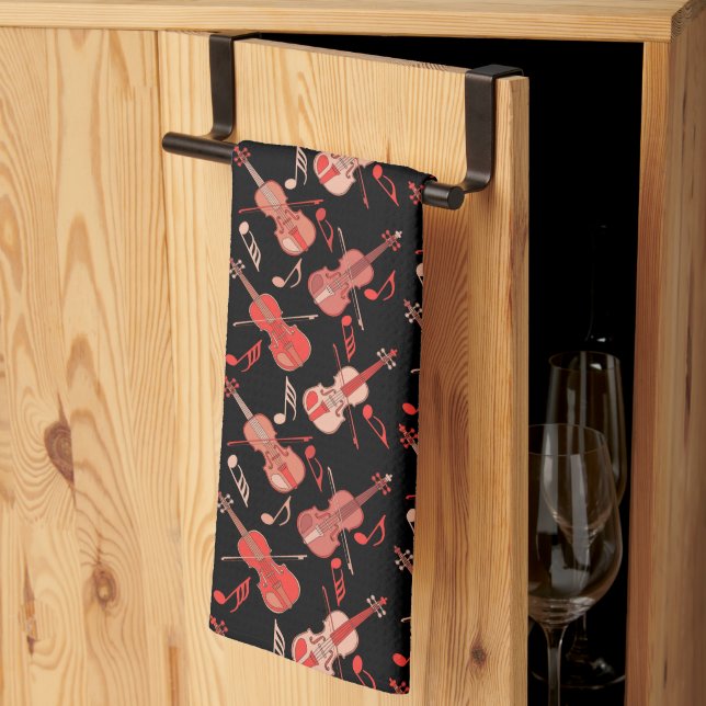 Angled Violin and Music Notes Kitchen Towel (Thirds Fold)