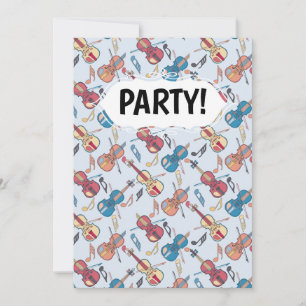 Angled Violins Music Notes Invitation