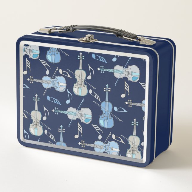 Angled Violins Music Notes  Metal Lunch Box (Front)