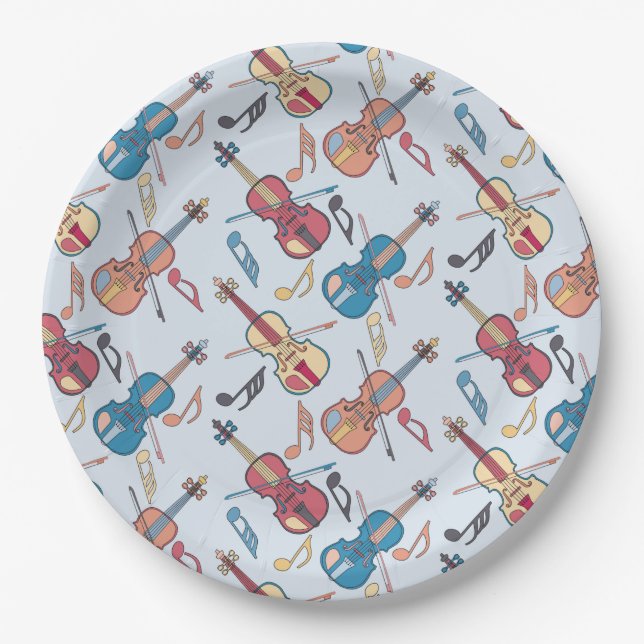 Angled Violins Music Notes Paper Plate (Front)