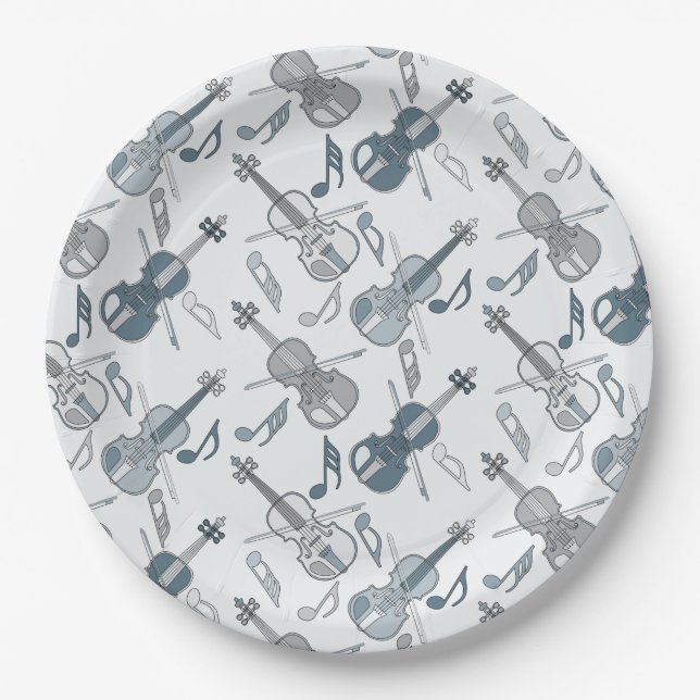 Angled Violins Music Notes Paper Plate (Front)