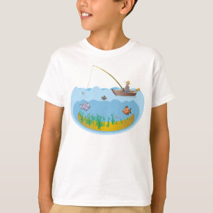 Angler Fish Boat Rowboat Man Lake River Rod Hat T-Shirt