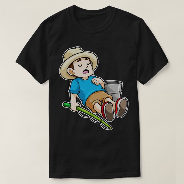 Angler with Fishing rod Bucket 2 T-Shirt (Design Front)