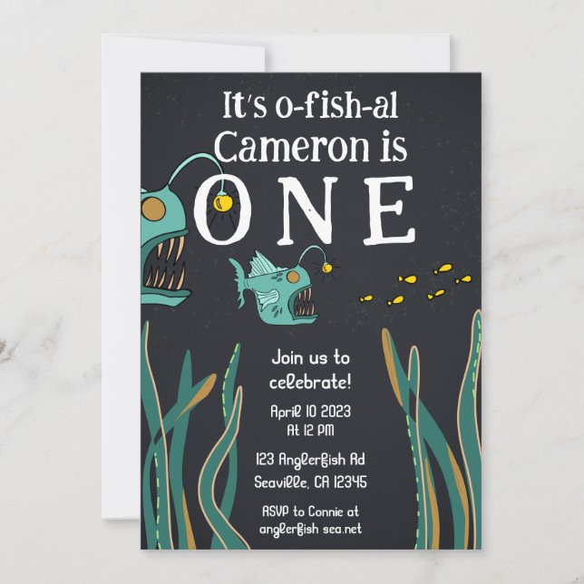 Anglerfish Deep Sea Ocean First Birthday  Invitation (Front)