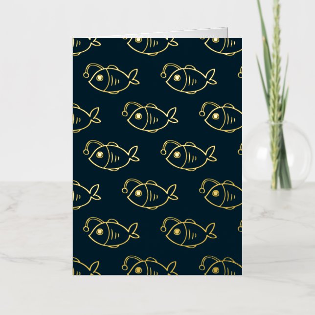 Anglerfish on Dark Blue Folded Foil Greeting Card (Front)