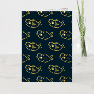 Anglerfish on Dark Blue Folded Foil Greeting Card