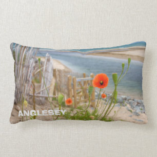 Anglesey Wales Scenic View Beach And Wild Poppies Lumbar Pillow