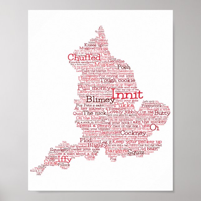 Angleterre Slang British Word Art Carte Poster (Devant)