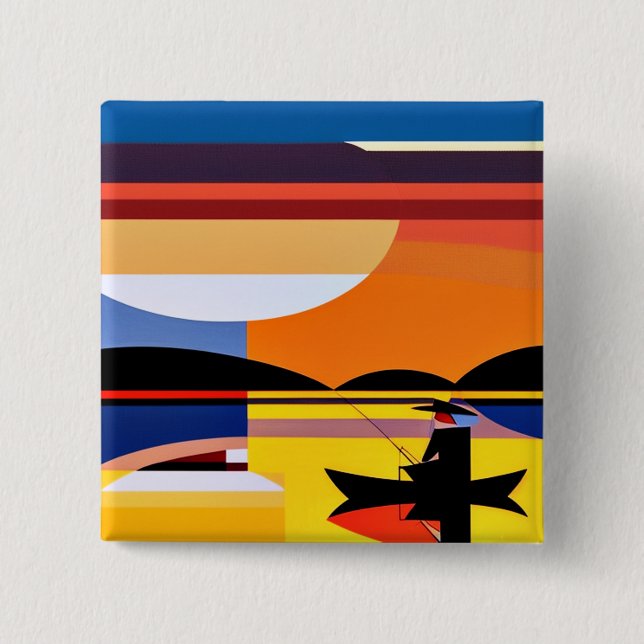 Angling at sunset 2 inch square button (Front)